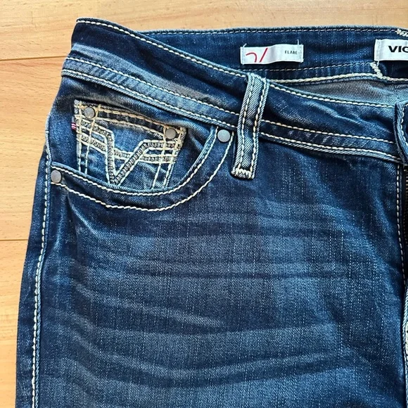 Vigoss Dark Blue Flare Jeans size 18 embellished pockets like new bootcut faded - Picture 6 of 14